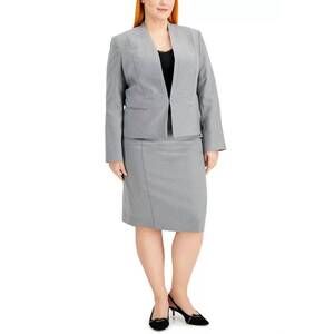 NEW LE SUIT collarless shoulder pads side welt pockets crepe jacket with skirt s